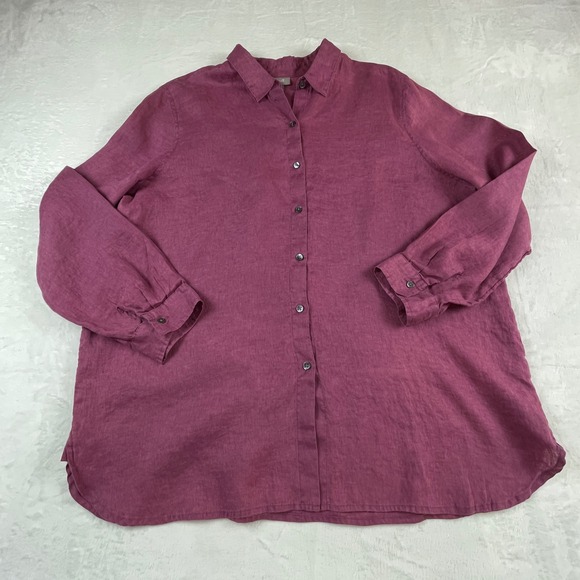 J. Jill Tops - J.Jill Womens XL Tall Plum Purple 100% Linen Button Down Tunic Shirt Top